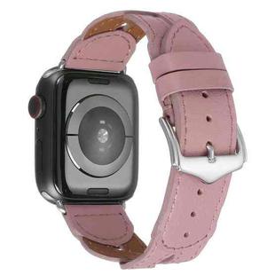 Twist Stitched Genuine Leather Watch Band For Apple Watch Ultra 49mm / Series 8&7 45mm / SE 2&6&SE&5&4 44mm / 3&2&1 42mm(Pink)