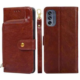 For Motorola Moto G62 5G Zipper Bag Leather Phone Case(Brown)