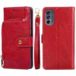 For Motorola Moto G62 5G Zipper Bag Leather Phone Case(Red)