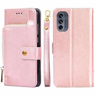 For Motorola Moto G62 5G Zipper Bag Leather Phone Case(Rose Gold)