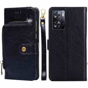 For OPPO A57 4G 2022 Zipper Bag Leather Phone Case(Black)
