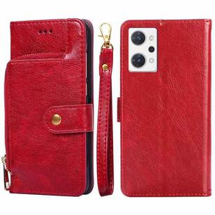 For OPPO Reno7 A JP Version Zipper Bag Leather Phone Case(Red)