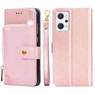 For OPPO Reno7 A JP Version Zipper Bag Leather Phone Case(Rose Gold)