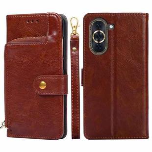 For Huawei nova 10 Pro Zipper Bag Leather Phone Case(Brown)