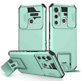 For Infinix Hot 11 Stereoscopic Holder Sliding Camshield Phone Case(Light Blue)