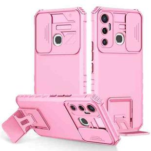 For Infinix Hot 11 Stereoscopic Holder Sliding Camshield Phone Case(Pink)