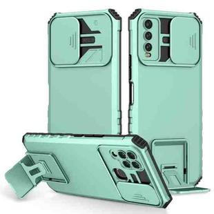 For vivo Y20 Stereoscopic Holder Sliding Camshield Phone Case(Light Blue)