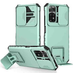 For Xiaomi Redmi Note 11/11S Global Stereoscopic Holder Sliding Camshield Phone Case(Light Blue)