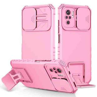 For Xiaomi Redmi Note 10 4G Stereoscopic Holder Sliding Camshield Phone Case(Pink)