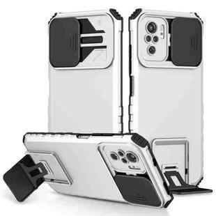 For Xiaomi Redmi Note 10 4G Stereoscopic Holder Sliding Camshield Phone Case(White)