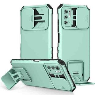 For Xiaomi Redmi Note 10 5G Stereoscopic Holder Sliding Camshield Phone Case(Light Blue)