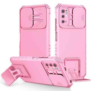 For Xiaomi Redmi Note 10 5G Stereoscopic Holder Sliding Camshield Phone Case(Pink)