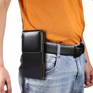 Men Glossy Texture Leather Portable Mobile Phone Waist Bag for 6.9 inch or below(Black)