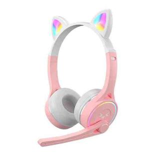 SOYTO SY-T30 RGB Cat Ear Children Bluetooth Wireless Noise Cancelling Ergonomic Gaming Headset(Pink White)