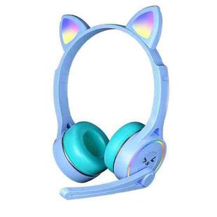 SOYTO SY-T30 RGB Cat Ear Children Bluetooth Wireless Noise Cancelling Ergonomic Gaming Headset(Light Blue)