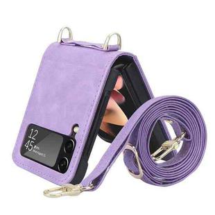 For Samsung Galaxy Z Filp4 5G Lanyard Folding Leather Phone Case(Purple)