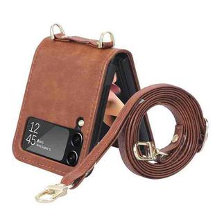 For Samsung Galaxy Z Filp4 5G Lanyard Folding Leather Phone Case(Brown)