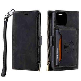 For iPhone 14 Pro Max Zipper Card Leather Phone Case (Black)