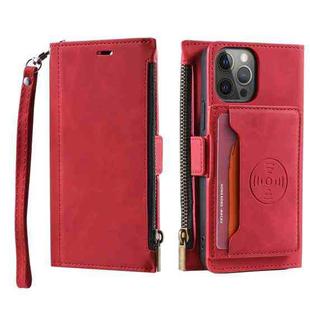 For iPhone 14 Pro Zipper Card Leather Phone Case(Red)