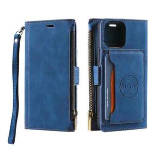 For iPhone 14 Plus Zipper Card Leather Phone Case (Blue)