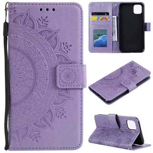 For iPhone 14 Pro Max Totem Flower Embossed Leather Case (Purple)