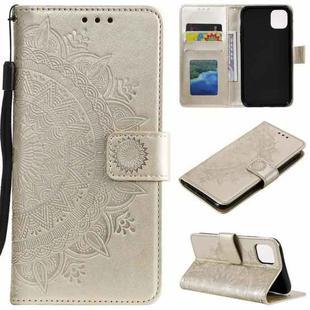 For iPhone 14 Pro Totem Flower Embossed Leather Case(Gold)