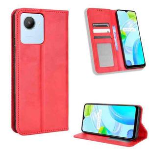 For Realme C30 4G Magnetic Buckle Retro Texture Leather Phone Case(Red)