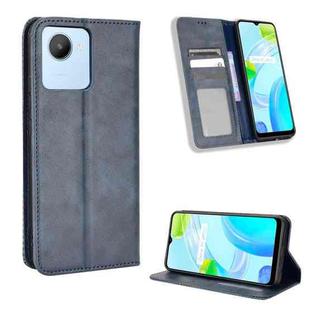 For Realme C30 4G Magnetic Buckle Retro Texture Leather Phone Case(Blue)