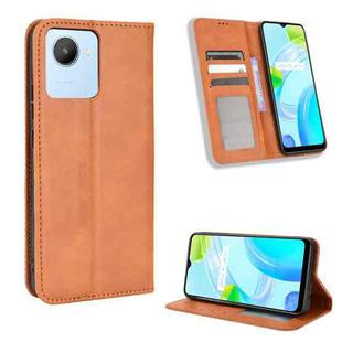 For Realme C30 4G Magnetic Buckle Retro Texture Leather Phone Case(Brown)