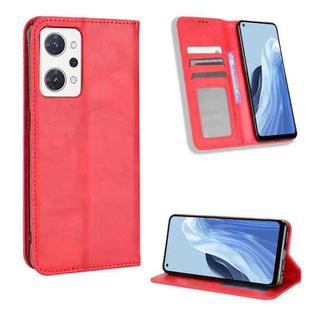 For OPPO Reno7 A Magnetic Buckle Retro Texture Leather Phone Case(Red)