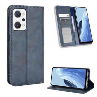 For OPPO Reno7 A Magnetic Buckle Retro Texture Leather Phone Case(Blue)