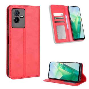 For vivo T2X 5G Magnetic Buckle Retro Texture Leather Phone Case(Red)