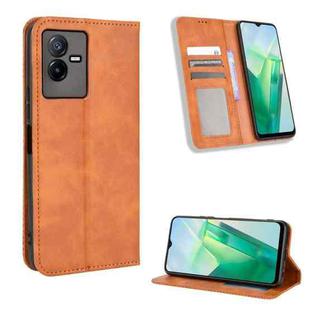 For vivo T2X 5G Magnetic Buckle Retro Texture Leather Phone Case(Brown)