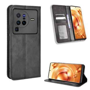 For vivo X80 Pro 5G Magnetic Buckle Retro Texture Leather Phone Case(Black)