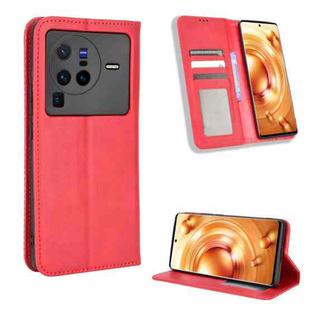 For vivo X80 Pro 5G Magnetic Buckle Retro Texture Leather Phone Case(Red)