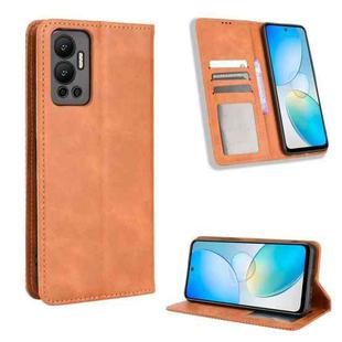 For Infinix Hot 12 Magnetic Buckle Retro Texture Leather Phone Case(Brown)