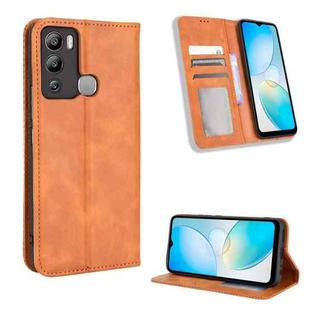 For Infinix Hot 12i Magnetic Buckle Retro Texture Leather Phone Case(Brown)