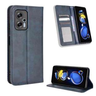 For Xiaomi Redmi Note 11T Pro 5G Magnetic Buckle Retro Texture Leather Phone Case(Blue)