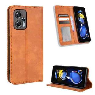 For Xiaomi Redmi Note 11T Pro 5G Magnetic Buckle Retro Texture Leather Phone Case(Brown)