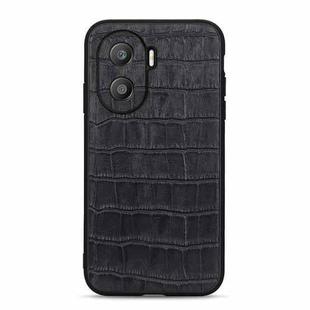 For Honor X40i Accurate Hole Crocodile Texture Genuine Leather Phone Case(Black)