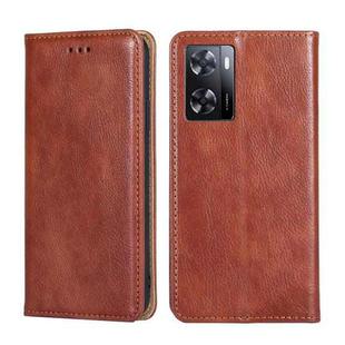 For OPPO A57 4G 2022 Gloss Oil Solid Color Magnetic Flip Leather Phone Case(Brown)