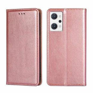 For OPPO Reno7 A JP Version Gloss Oil Solid Color Magnetic Flip Leather Phone Case(Rose Gold)