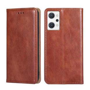 For OPPO Reno7 A JP Version Gloss Oil Solid Color Magnetic Flip Leather Phone Case(Brown)