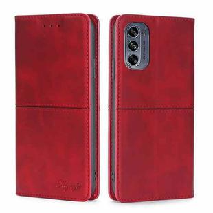 For Motorola Moto G62 5G Cow Texture Magnetic Horizontal Flip Leather Phone Case(Red)