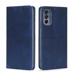 For Motorola Moto G62 5G Cow Texture Magnetic Horizontal Flip Leather Phone Case(Blue)