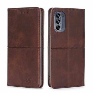 For Motorola Moto G62 5G Cow Texture Magnetic Horizontal Flip Leather Phone Case(Dark Brown)