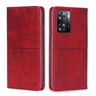 For OPPO A57 4G 2022 Cow Texture Magnetic Horizontal Flip Leather Phone Case(Red)