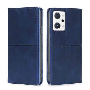 For OPPO Reno7 A Japan Version Cow Texture Magnetic Horizontal Flip Leather Phone Case(Blue)