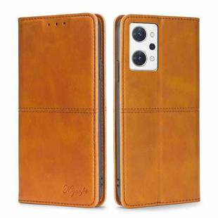 For OPPO Reno7 A Japan Version Cow Texture Magnetic Horizontal Flip Leather Phone Case(Light Brown)