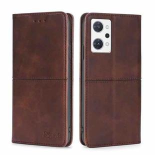 For OPPO Reno7 A Japan Version Cow Texture Magnetic Horizontal Flip Leather Phone Case(Dark Brown)